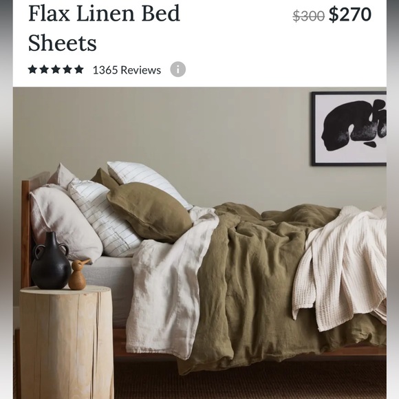 $305 Silk & Snow New! 100% Flax Linen Olive Green Duvet Cover in King - Picture 3 of 6